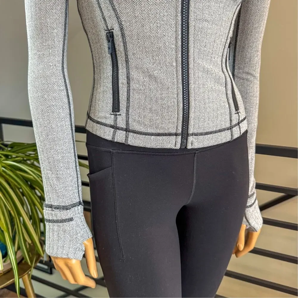 Lululemon Define Jacket Heathered Herringbone Gray/Black Size 4, Style LW3JPMS